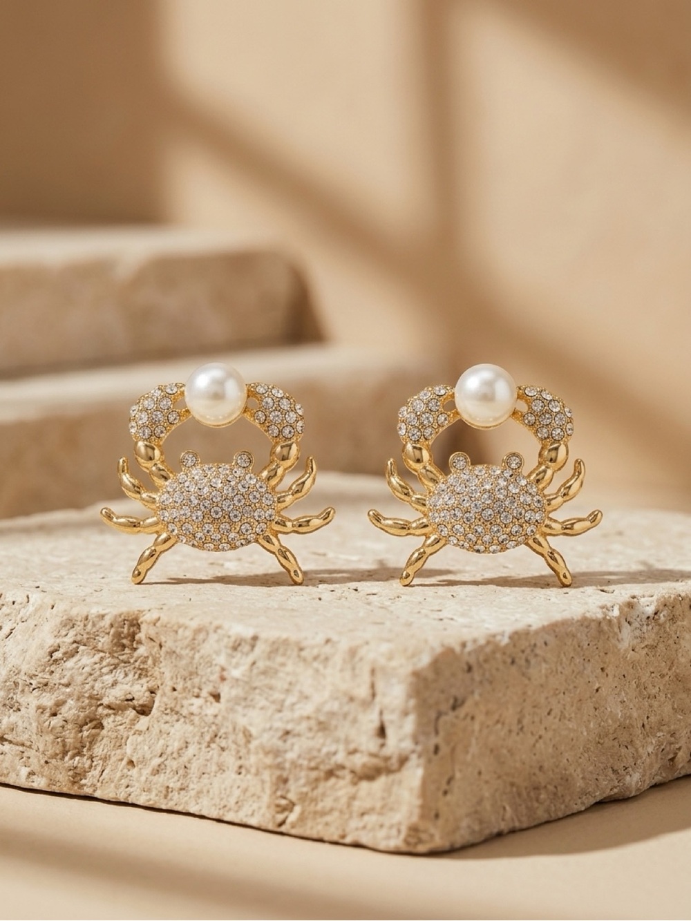 kate spade Gold Crab Pearl & Crystal Stud Earrings for Girls